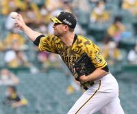 先発し投げ込むガンケル＝甲子園（撮影・田中太一）