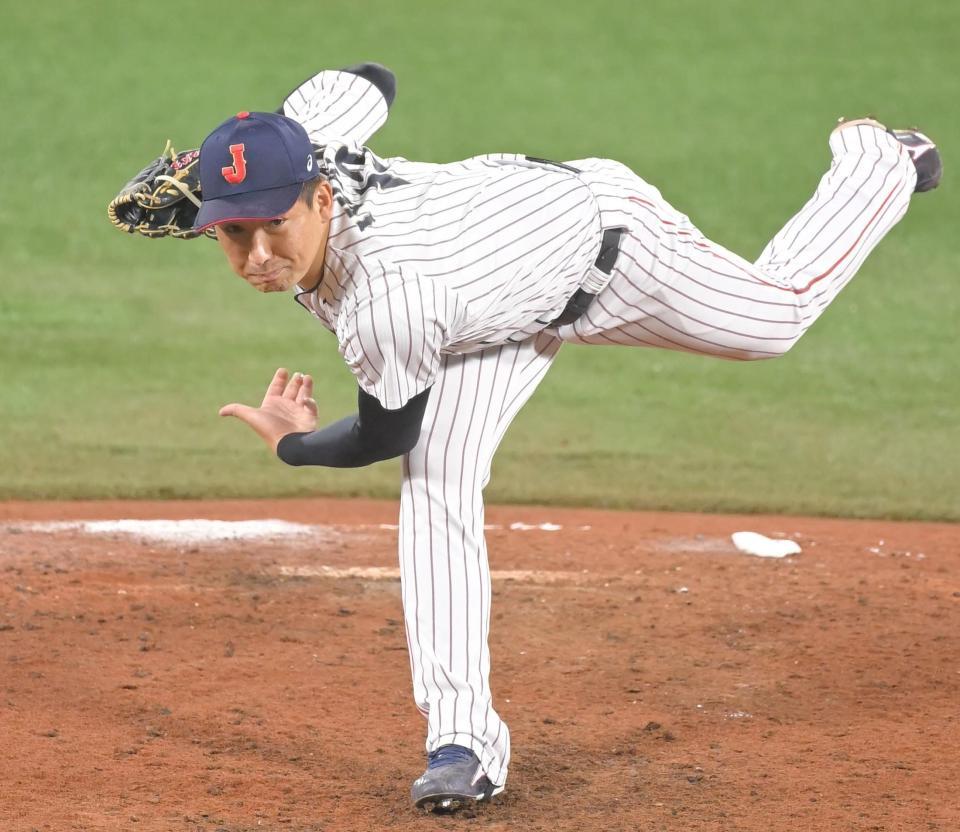 　力投する阪神・岩崎優＝横浜スタジアム（４日・韓国戦）（撮影・高部洋祐）