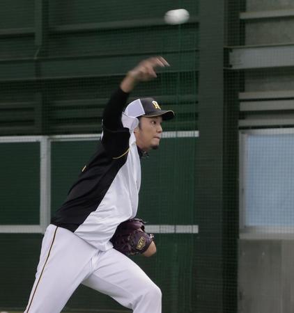 　キャッチボールで調整する藤浪（球団提供）