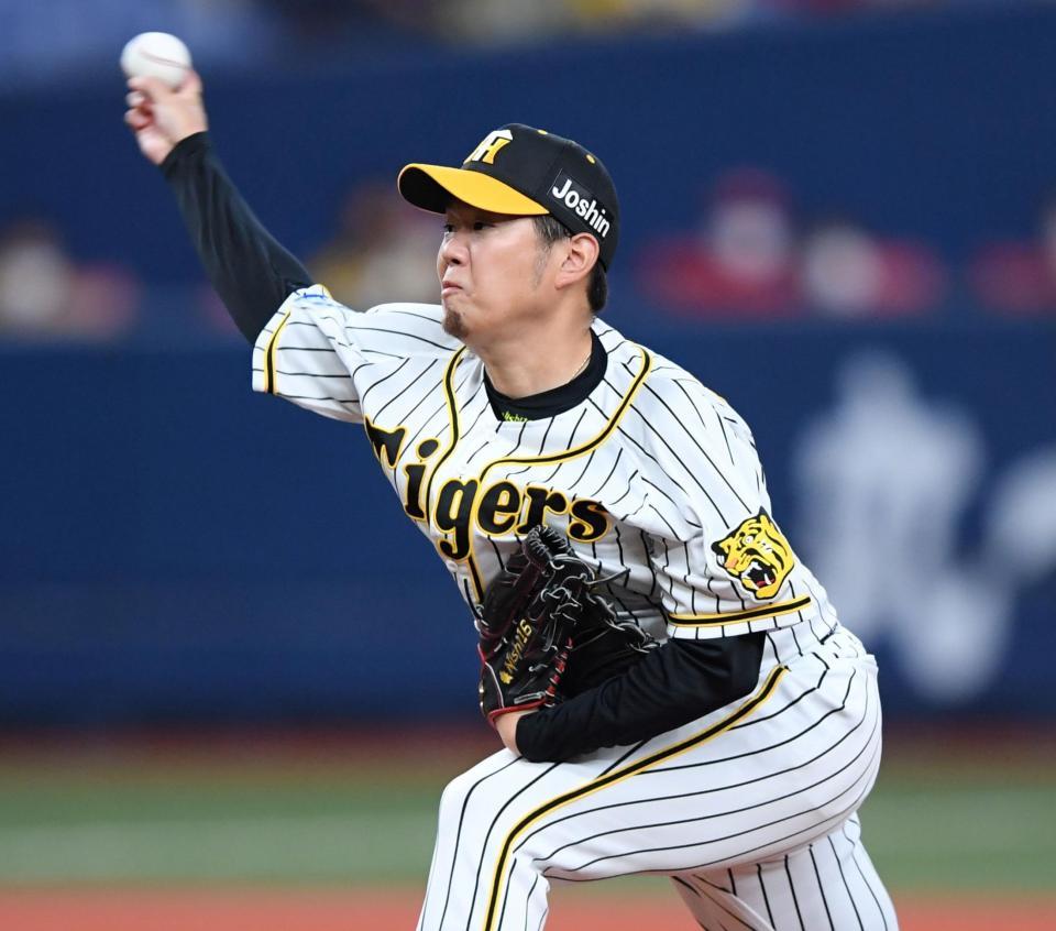 　先発し投げ込む西勇（撮影・田中太一）