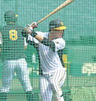 　早出でバッティング練習する大山と佐藤輝（左）＝撮影・北村雅宏