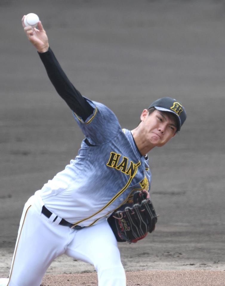 広島打線相手に力投する西純（撮影・北村雅宏）