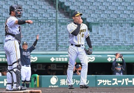 ２回、オリックス・岡崎大輔に先制の３点適時三塁打を打たれた阪神・中田賢一＝甲子園（撮影・高部洋祐）