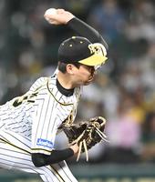 　８回、好リリーフをみせた岩崎（撮影・飯室逸平）