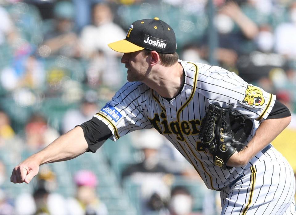 　先発し、投げ込むガンケル（撮影・田中太一）