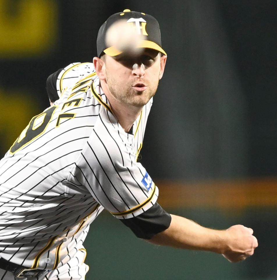 　力投する先発のガンケル（撮影・飯室逸平）