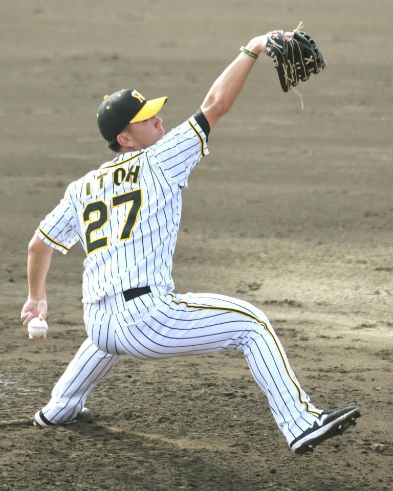 　４回から登板し力投する伊藤将（撮影・北村雅宏）