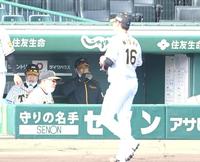 ２回、４点を先制された西勇（１６）にベンチで厳しい表情の矢野監督（撮影・飯室逸平）