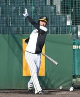 　打撃練習する小幡（撮影・山口登）