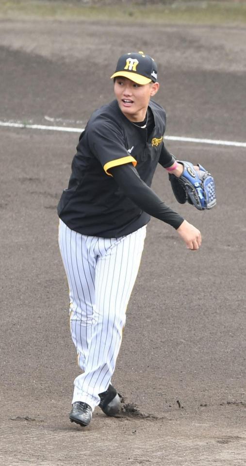 　守備練習をする西純（撮影・石井剣太郎）