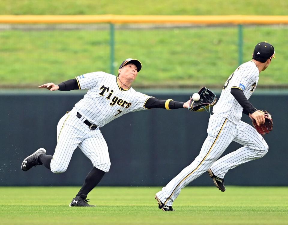 　１回、糸井は岡林の飛球を好捕する（撮影・山口登）