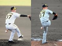 　２０２０年のピッチングフォーム（左）と今キャンプのピッチングフォーム