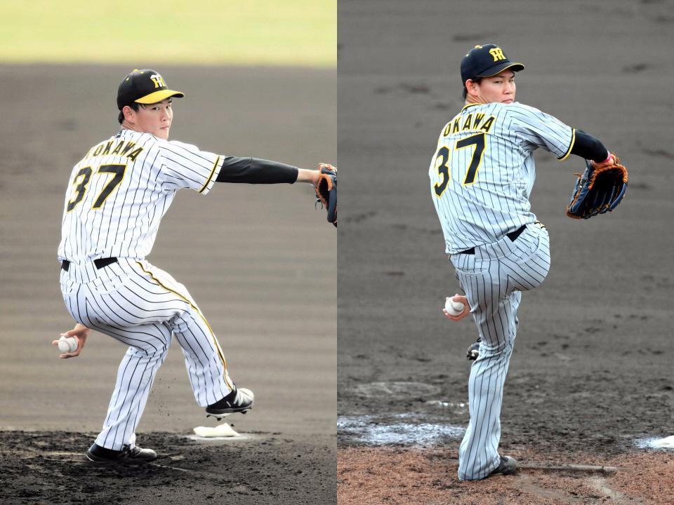 　２０２０年のピッチングフォーム（左）と今キャンプのピッチングフォーム