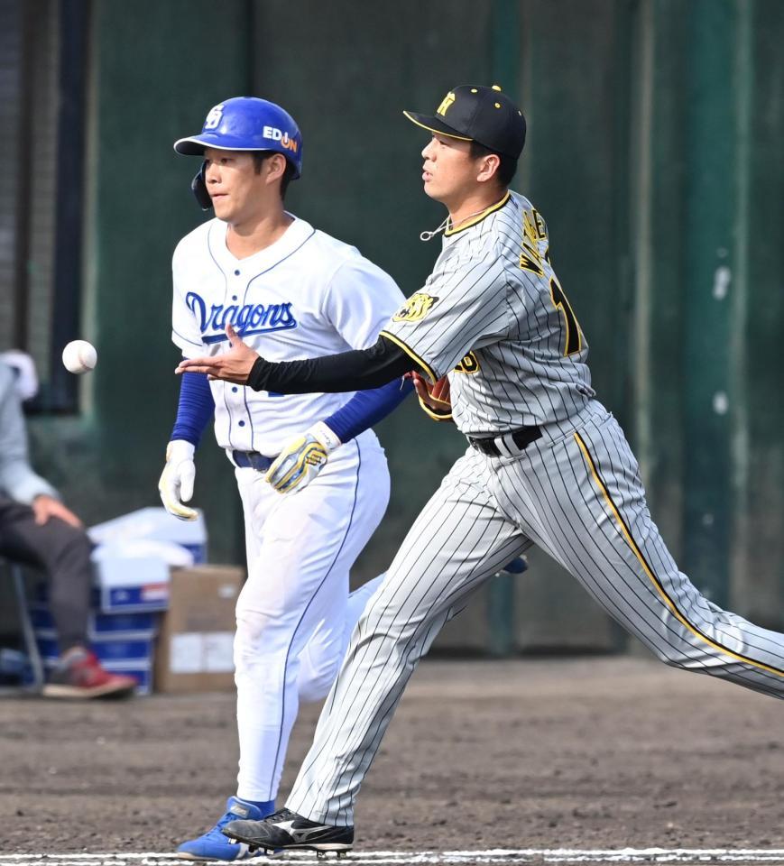 　８回、京田を投ゴロに仕留める渡辺（撮影・飯室逸平）