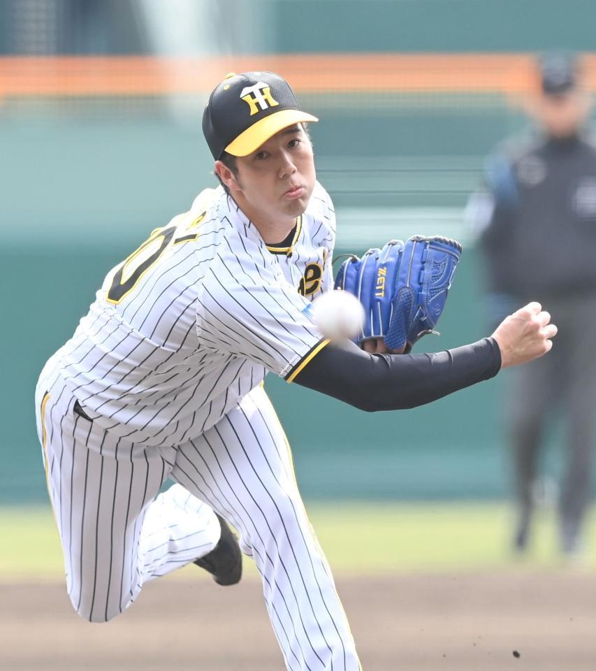 　１回、力投する先発の青柳（撮影・飯室逸平）