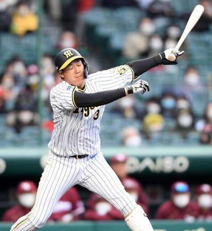 　９回、空振り三振に倒れる大山（撮影・田中太一）