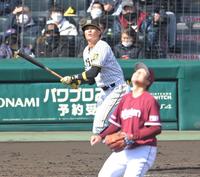 　４回、２ランを放つ糸井（撮影・高部洋祐）