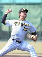 　シート打撃で打撃投手を務める森木（撮影・北村雅宏）