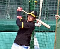 　打撃練習する前川（撮影・山口登）