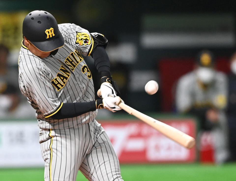 　１回、バットを折られ二飛に倒れる大山（撮影・飯室逸平）