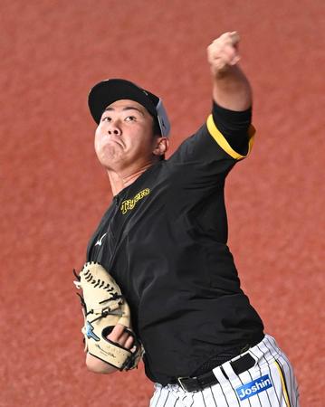 　キャッチボールする桐敷（撮影・飯室逸平）