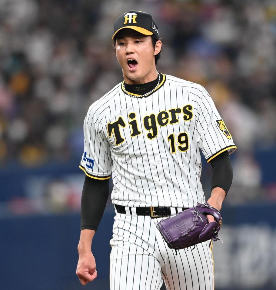 　３回、サンタナを三振に仕留める藤浪（撮影・田中太一）