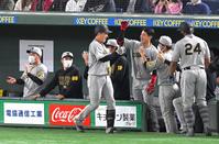 ９回、２ランを放ち迎えられる大山（撮影・堀内翔）