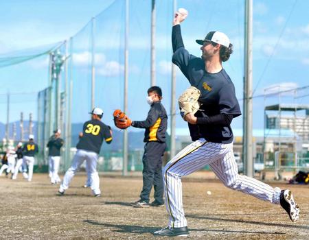 　青空の下、キャッチボールするケラー