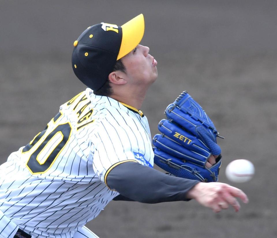 　４回から登板し、力投する青柳（撮影・北村雅宏）