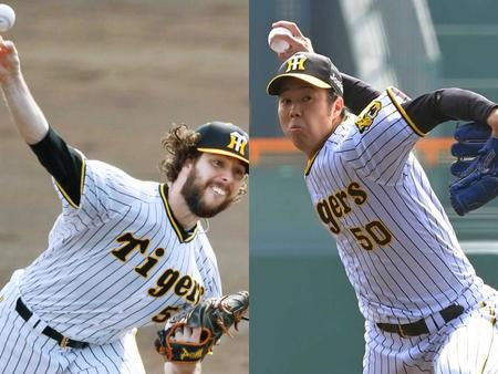 １５日からの巨人３連戦での先発が濃厚なウィルカーソン（左）と青柳