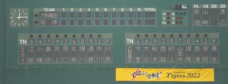 　阪神対大和高田クラブ戦のスタメン（撮影・吉澤敬太）
