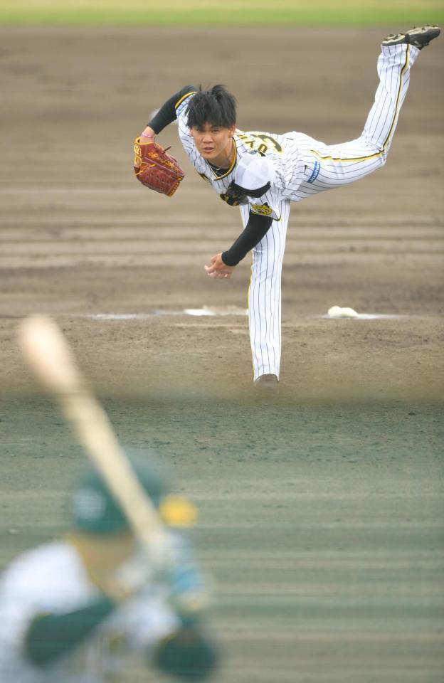 　シート打撃で栄枝と対戦する及川（撮影・吉澤敬太）