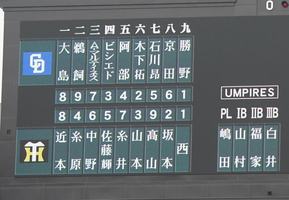 　「三塁塁審は白井」のアナウンスにどよめきが起きた阪神対中日戦のスタメン発表（撮影・吉澤敬太）