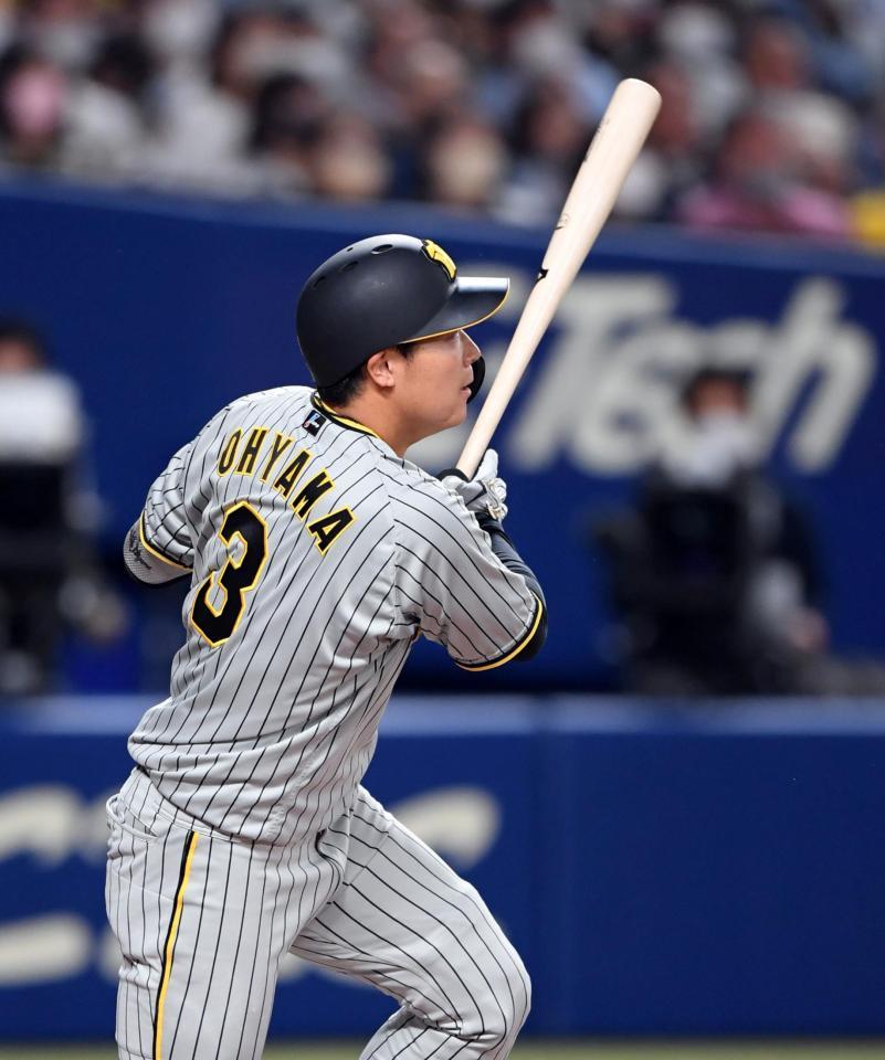 ２回、大山は中前に同点適時打を放つ（撮影・山口登）