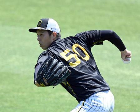 　キャッチボールする青柳（撮影・山口登）