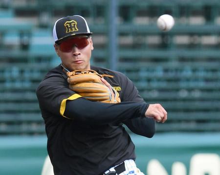 　守備練習をする佐藤輝（撮影・田中太一）