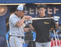 　打撃指導する藤井コーチ（撮影・堀内翔）