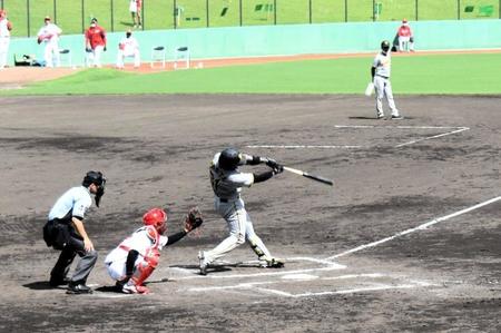 左翼席へ豪快な本塁打を叩き込むマルテ