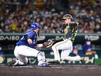 　９回、近本は糸原の内野ゴロで生還する（撮影・山口登）