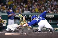 　９回、近本は糸原の内野ゴロで生還する（撮影・山口登）