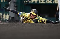 　９回、糸原の打球で生還する近本（撮影・田中太一）