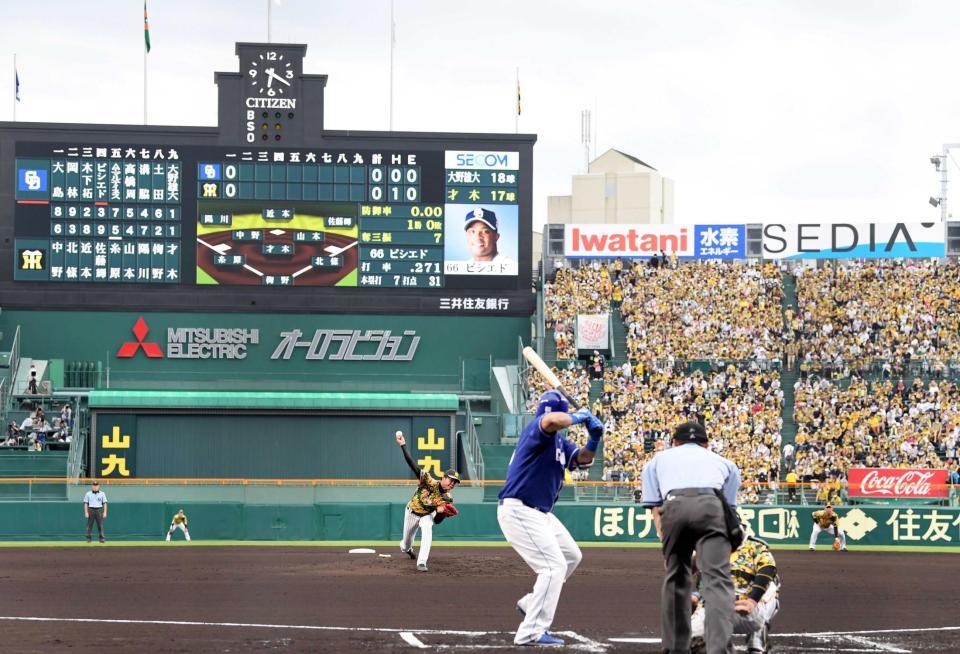 　甲子園のマウンドに帰ってきた才木（撮影・田中太一）