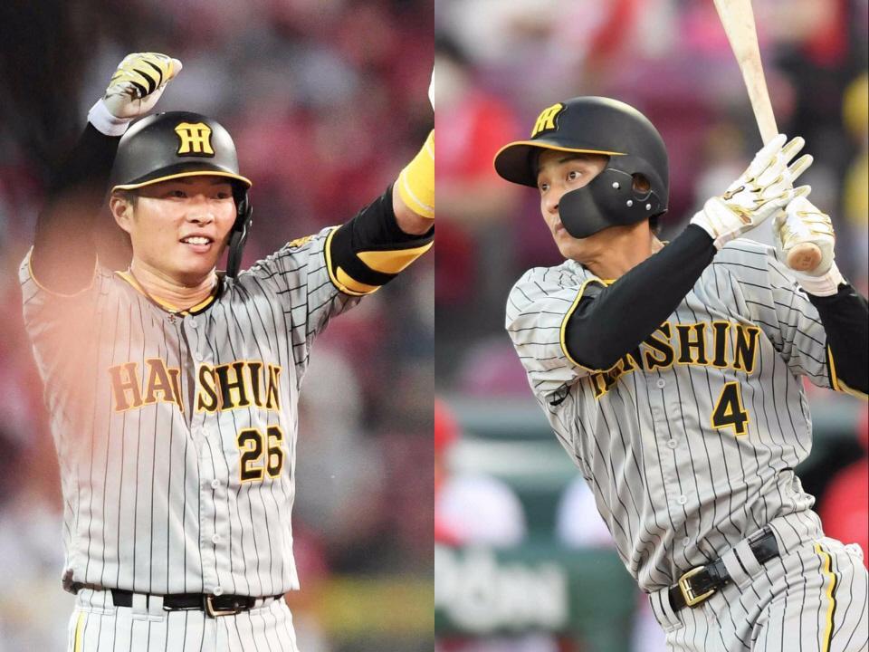 　適時二塁打を放った北條（左）と左前打を放つ熊谷