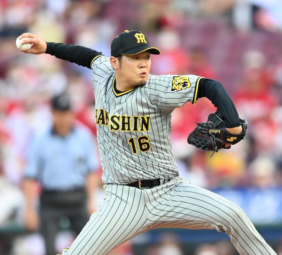 　先発し、投げ込む西勇（撮影・田中太一）