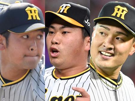 　（左から）阪神の岡留、桐敷、秋山