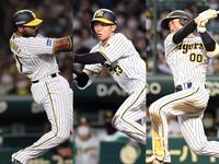 　ヒッティングマーチが完成した（左から）ロドリゲス、島田、山本