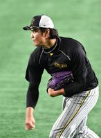 キャッチボールをする藤浪（撮影・佐々木彰尚）