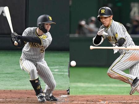 ４回、三塁へ適時内野安打を放つ中野（左）と直後にセーフティスクイズを決める島田