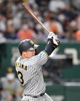 　８回、中前に２点適時打を放つ大山（撮影・西岡正）