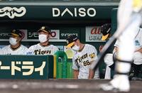 １２回、島田が二盗を失敗し、ベンチで肩を落とす矢野監督（撮影・田中太一）